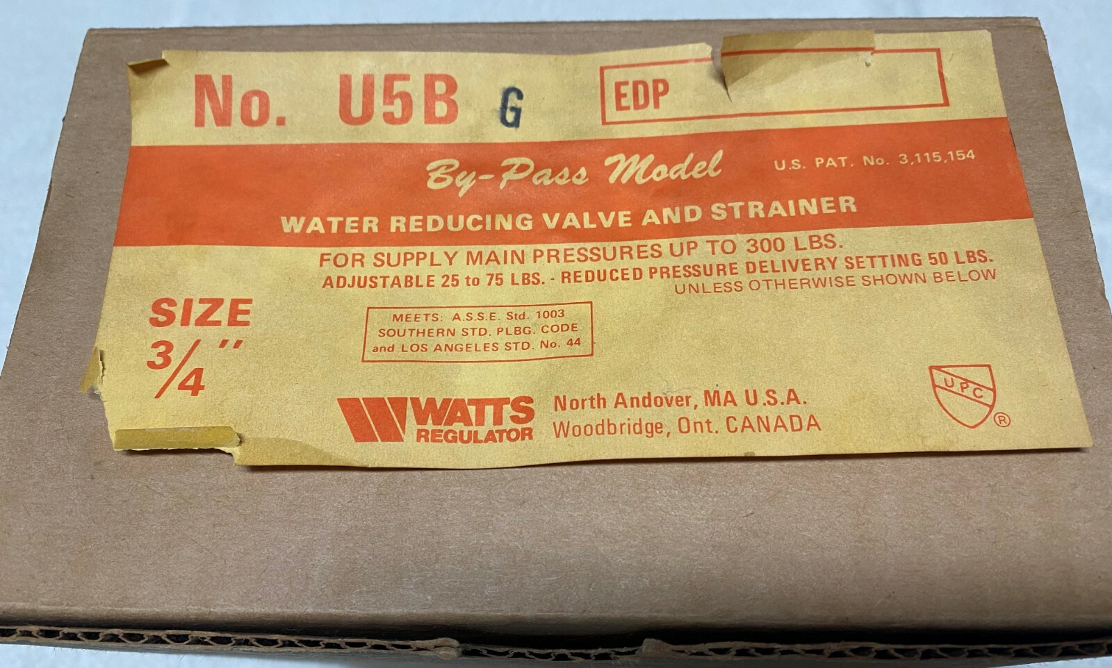 Watts Regulator Co. – 3/4 inch U5B Water Reducing Valve and Strainer NIB