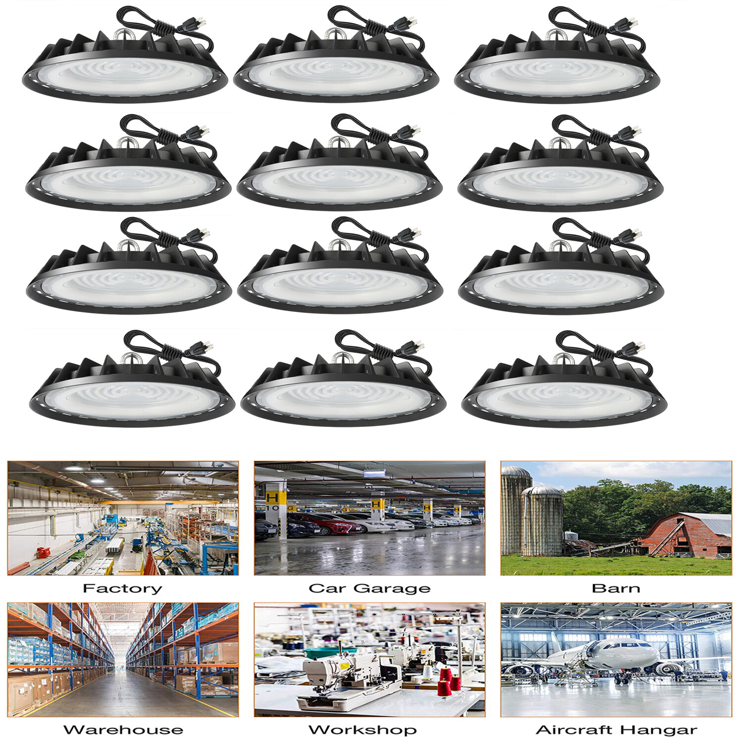 500W UFO LED High Bay Light for Warehouse Gym Factory Shop, IP65,6000K, 12PACK