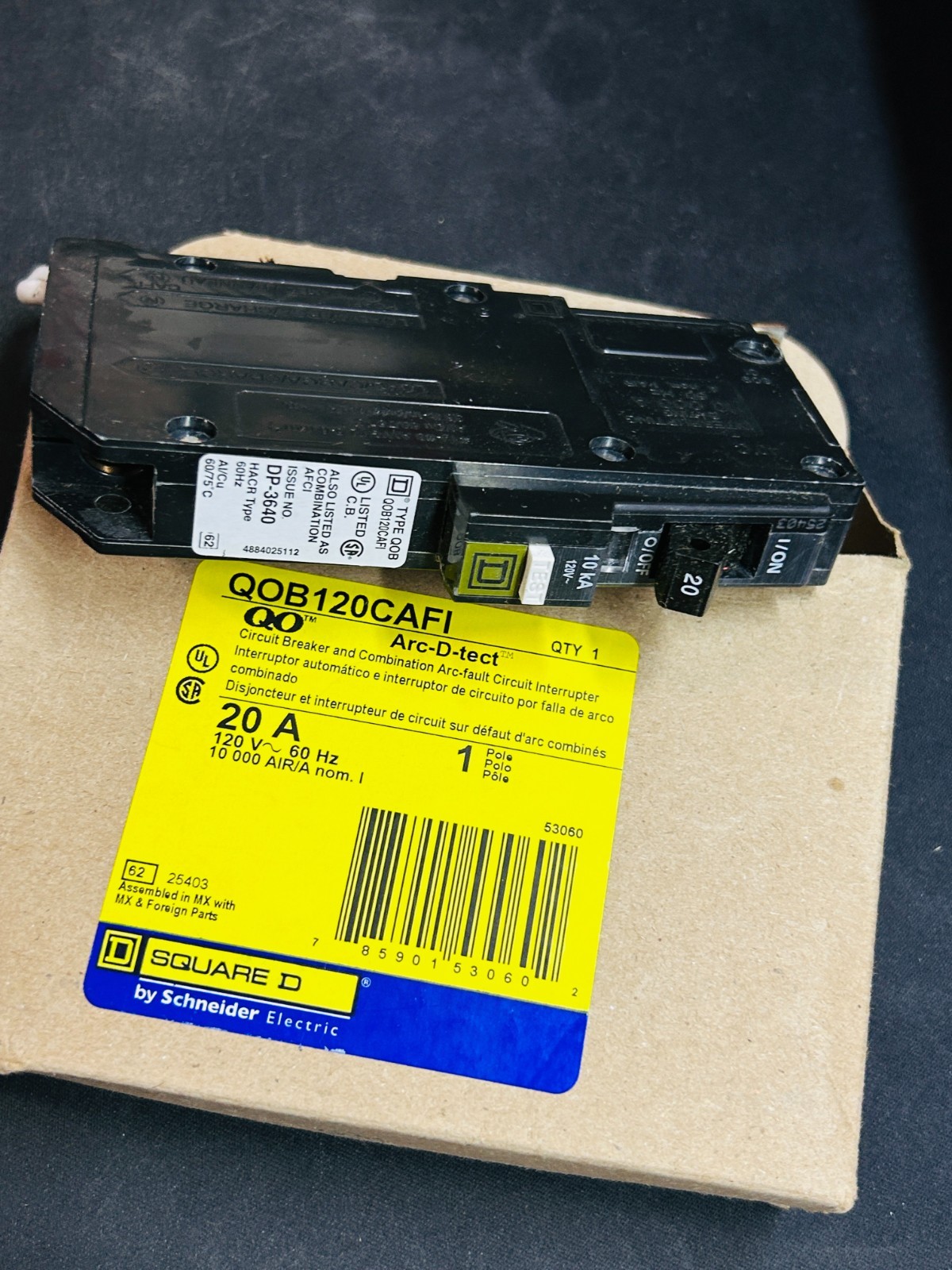 Square D QOB120CAFI 20 Amp Single Pole Circuit Breaker