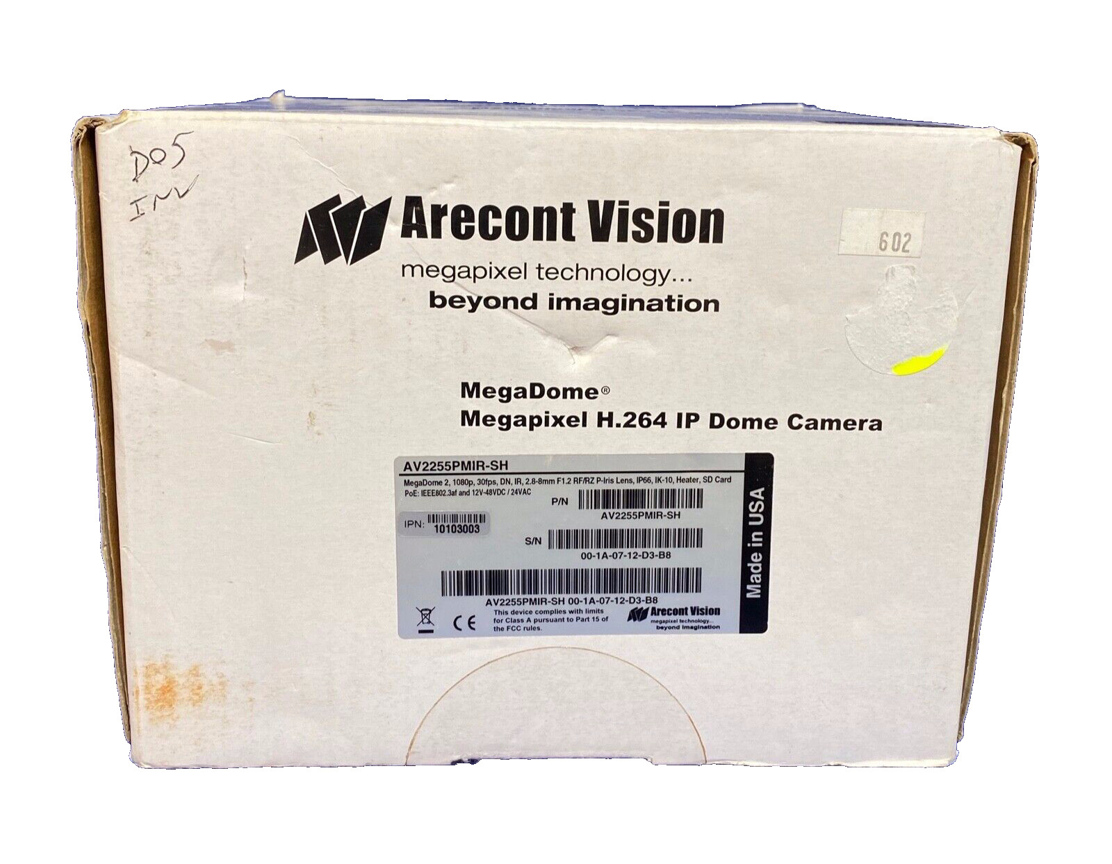 Arecont Vision AV2255PMIR-SH 1080p, MegaDome® 2,1920×1080, 2.8-8mm,NEW OPEN BOX