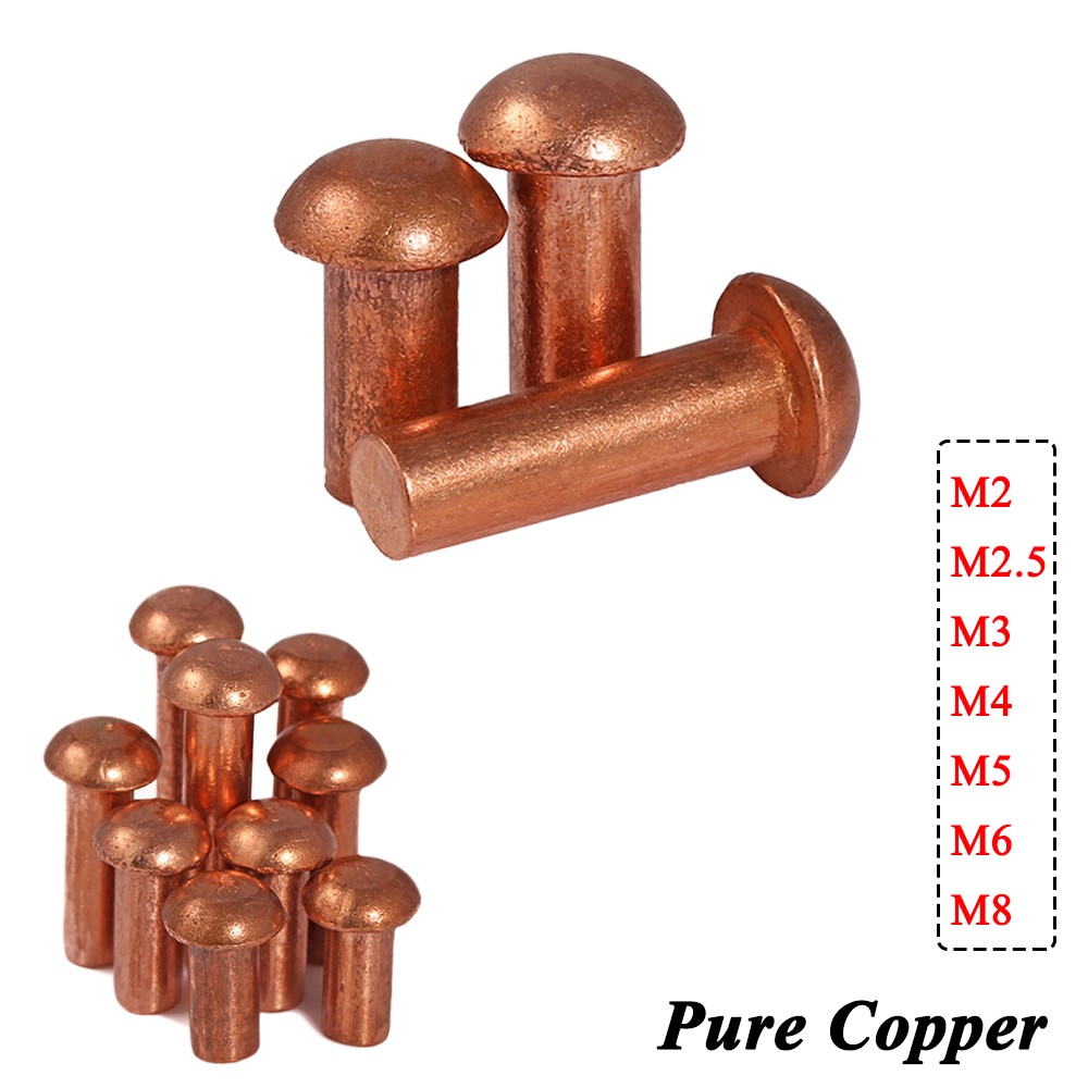Solid Copper Round Head Rivets Dia 2mm 3mm 4mm 5mm 6mm 8mm Dome Pan Head DIN 660