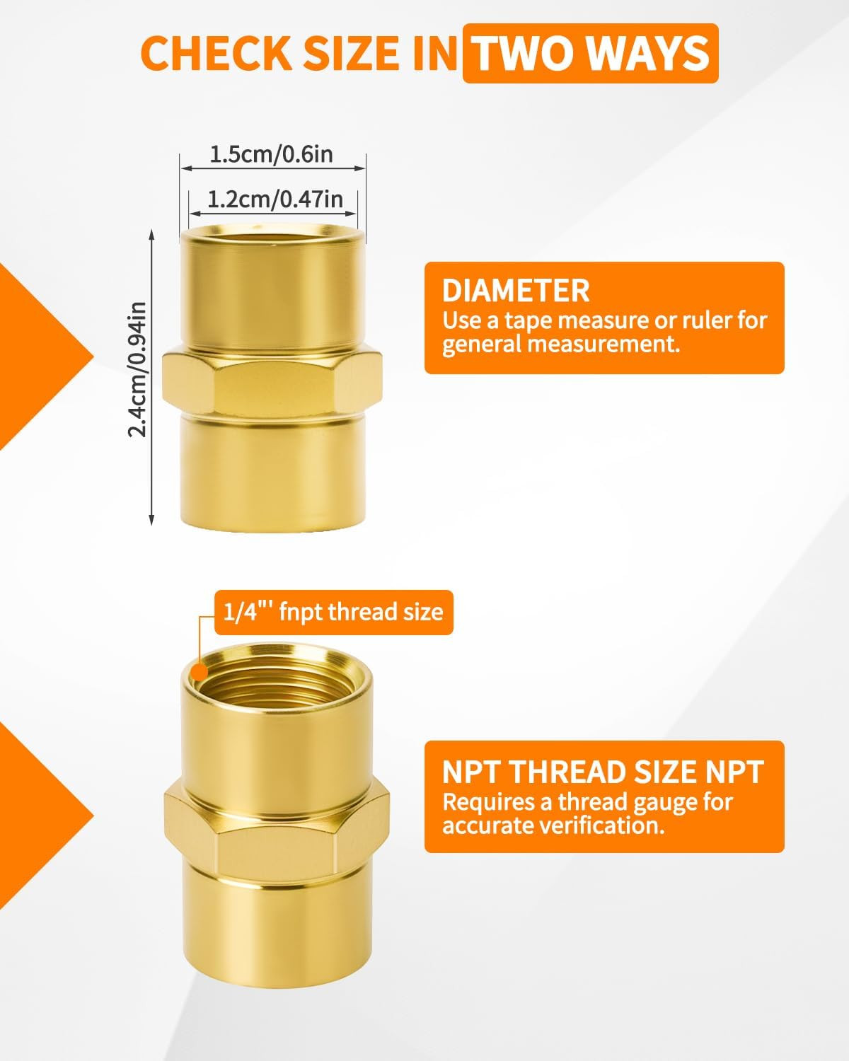 8 PCS Coupling, 1/4 NPT Coupler Female to Female Hex Head Pipe Fitting, Compress