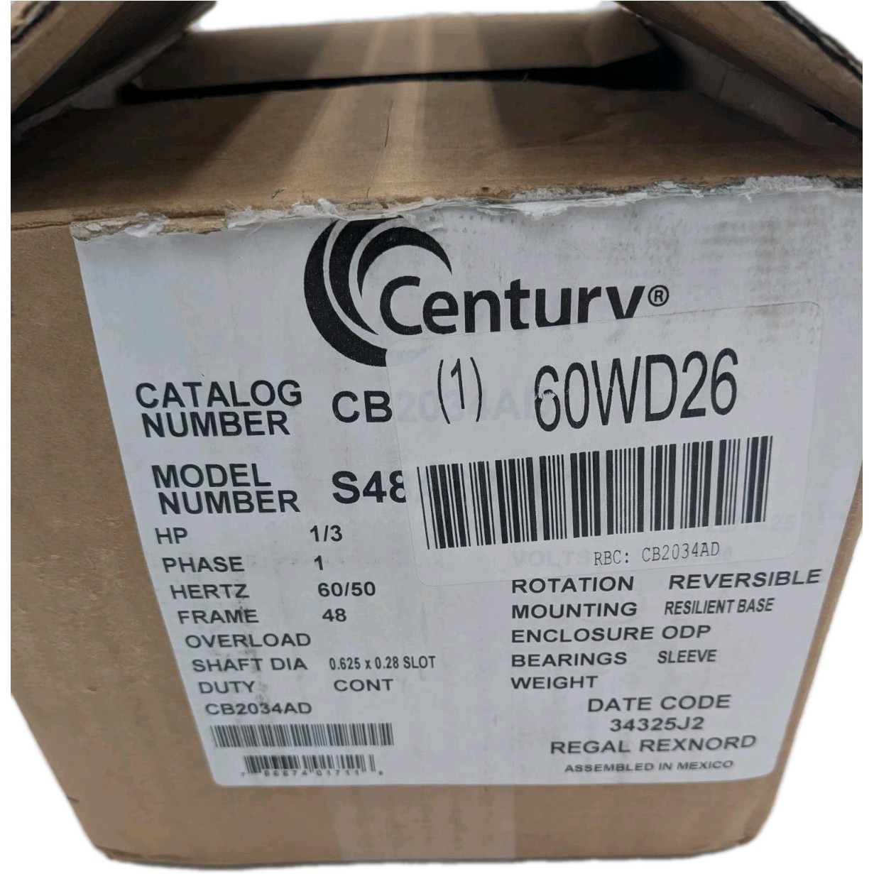 Century CB2034AD Carbonator Pump Motor 1/3HP 115/230V 1725/1425 RPM CW/CCW