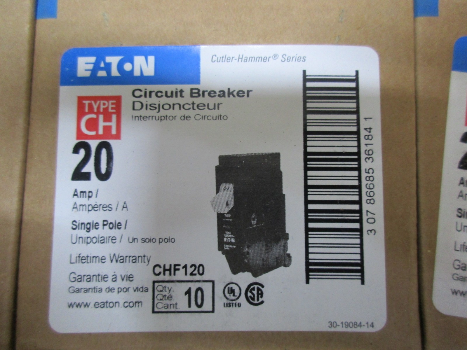 New Box of 10 Eaton CHF120 Circuit Breakers 20AMP Single Pole FREE SHIPPING!