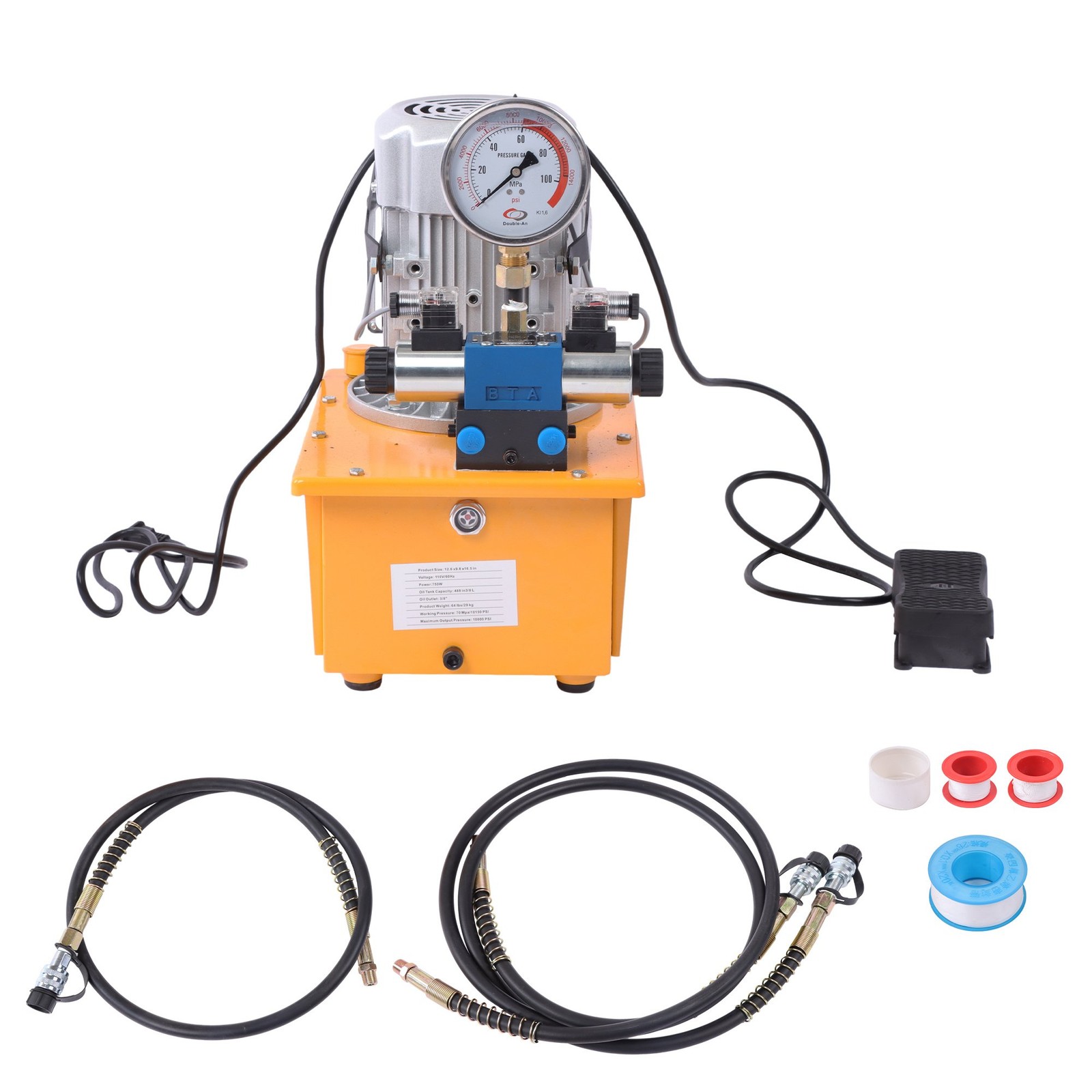 Electric Hydraulic Pump 10000 PSI Double Acting 8L Solenoid Valve 110V