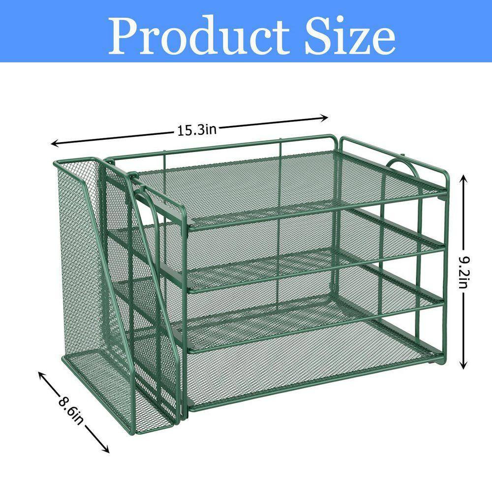 Green 15.5 in X 9.2 in 4-Tier Paper Organizer with Magazine Holder