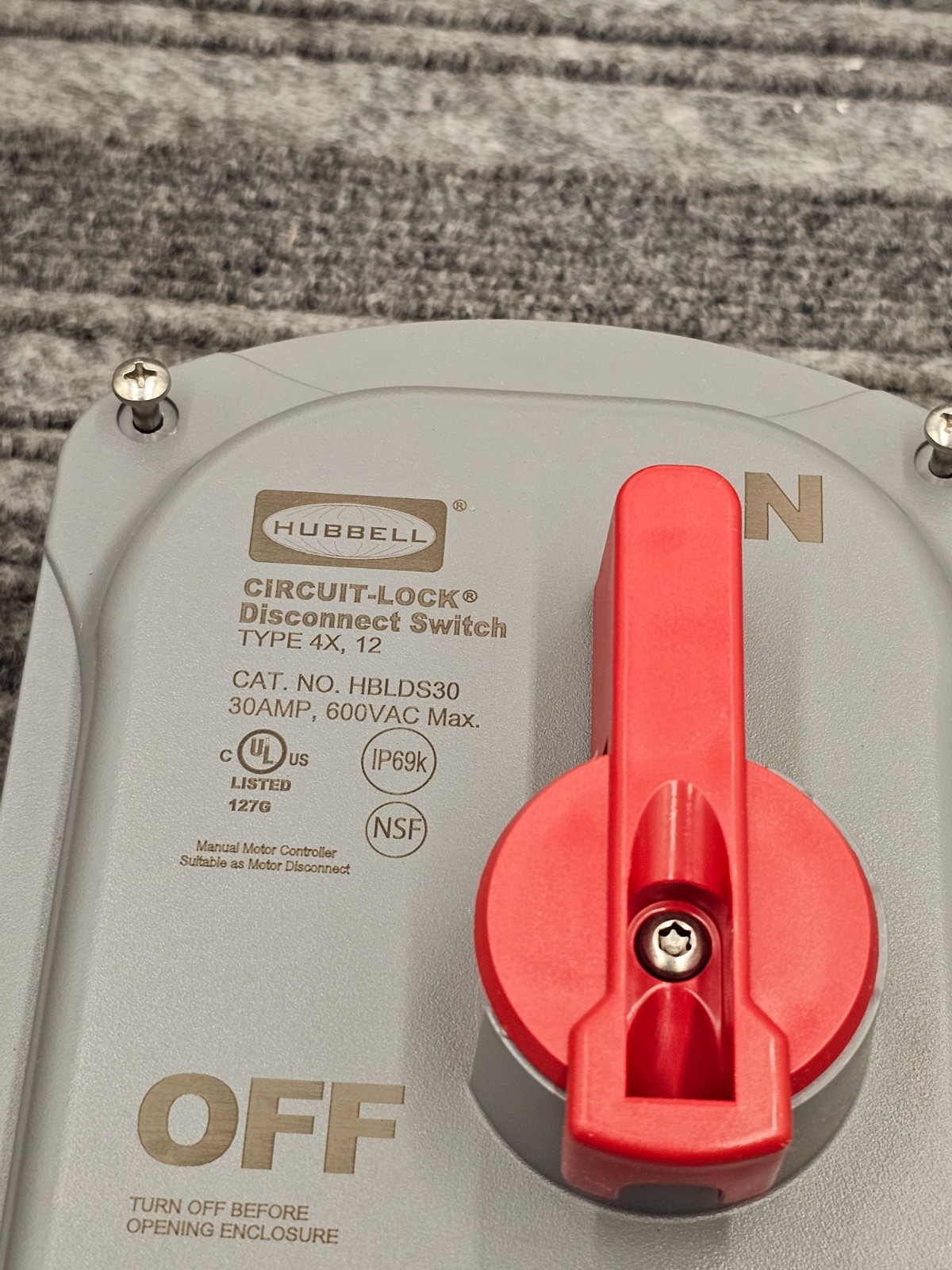 HUBBELL HBLDS30 CIRCUIT-LOCK Disconnect Switch Type 4X 30Amp 600VAC Max