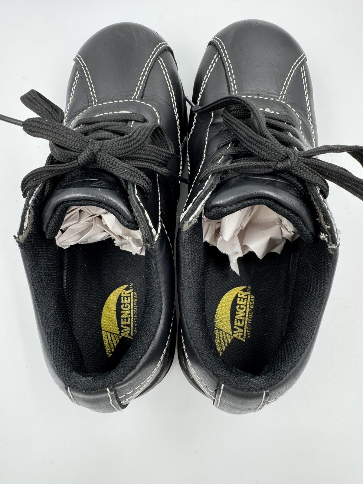 Avenger Safety Footwear Black White Stitch Leather Steel Toe Shoes Womens 7.5