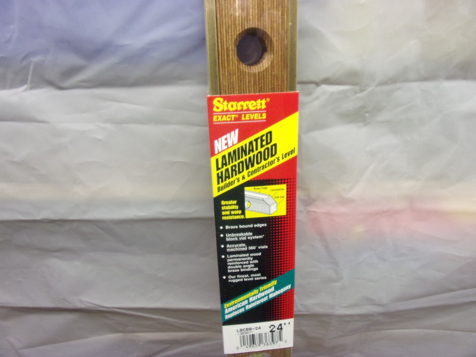 STARRETT 24″ Brass Bound Laminated Mahogany Builders & Contractors Level NOS