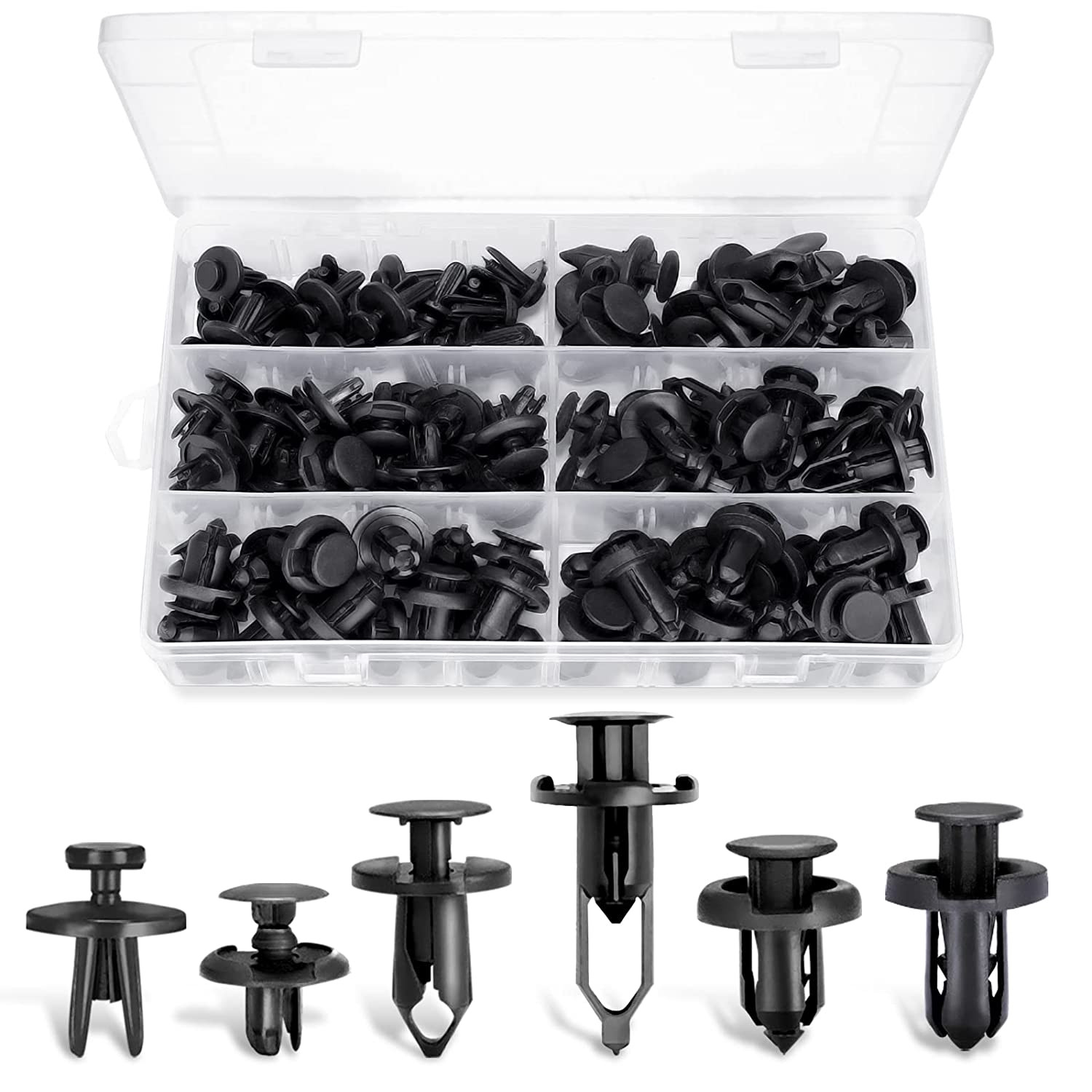 102Pcs Bumper Push Fasteners, 6.3mm-10mm Rivet Clips Replacement Kit