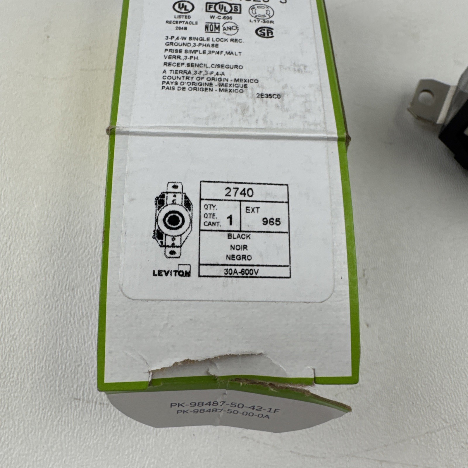 Leviton 2740 Receptacle Locking Blade L17-30R 30A 600V 3-Phase 3P4W Grounding