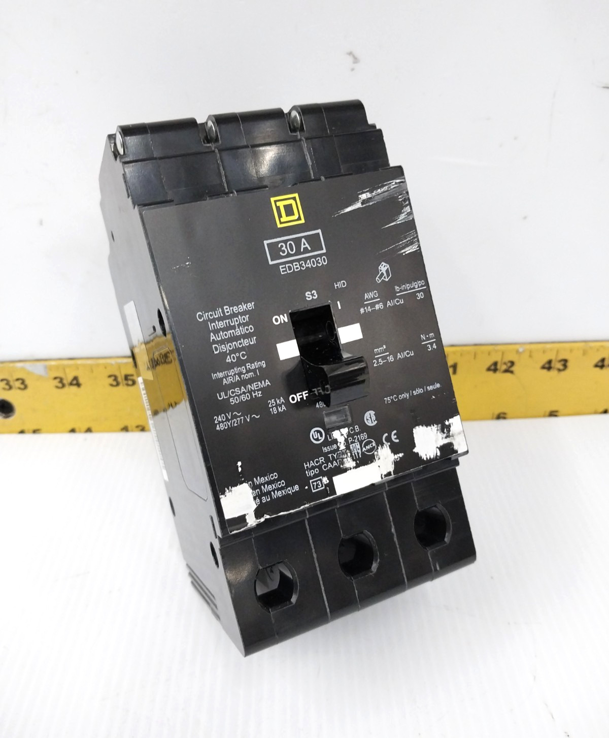 Square D 30 Amp Bolt-On Circuit Breaker 240 / 480Y/277 VAC 3 Pole EDB34030