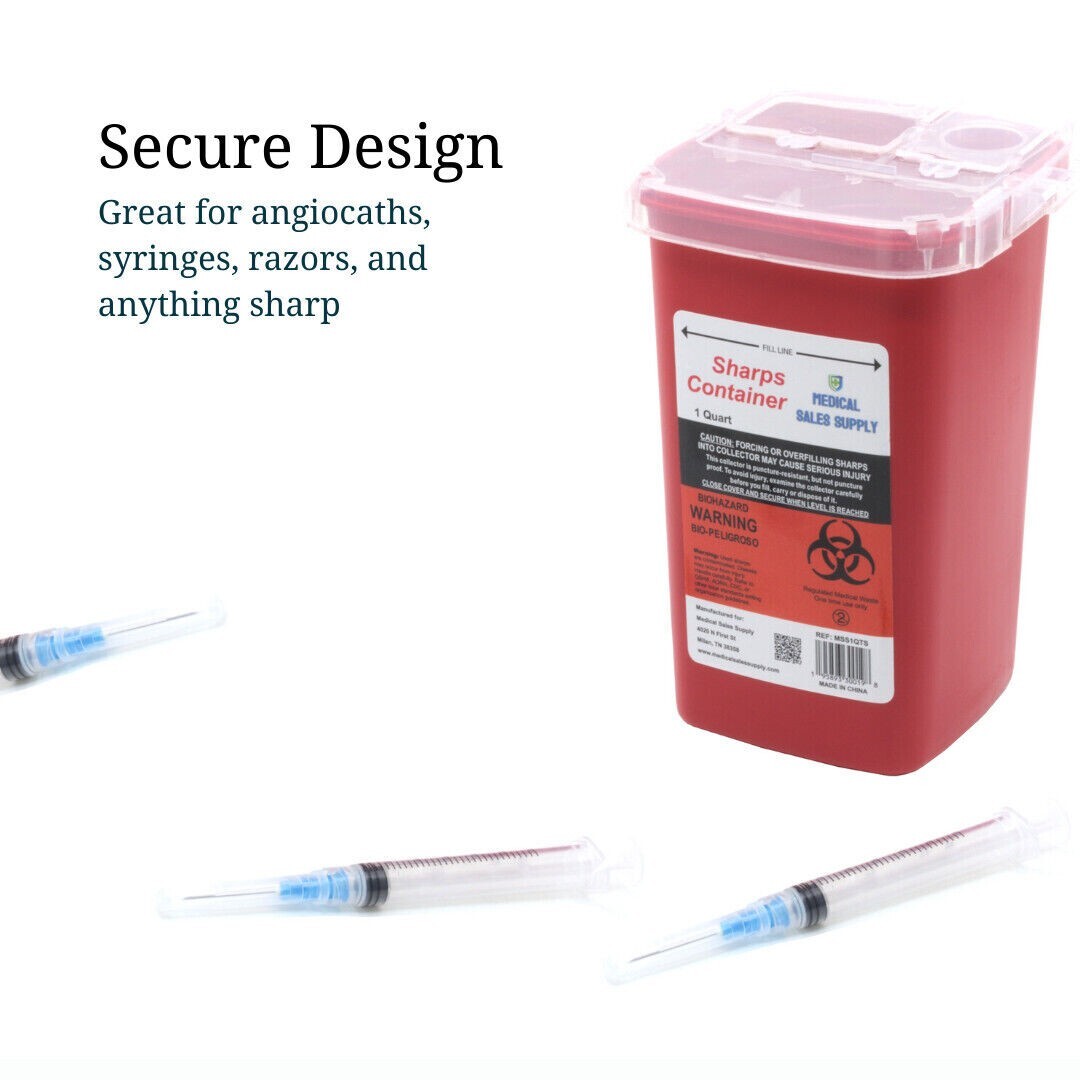 Sharps Container 1 Quart | Biohazard Needle and Syringe Disposal with Flip Lid