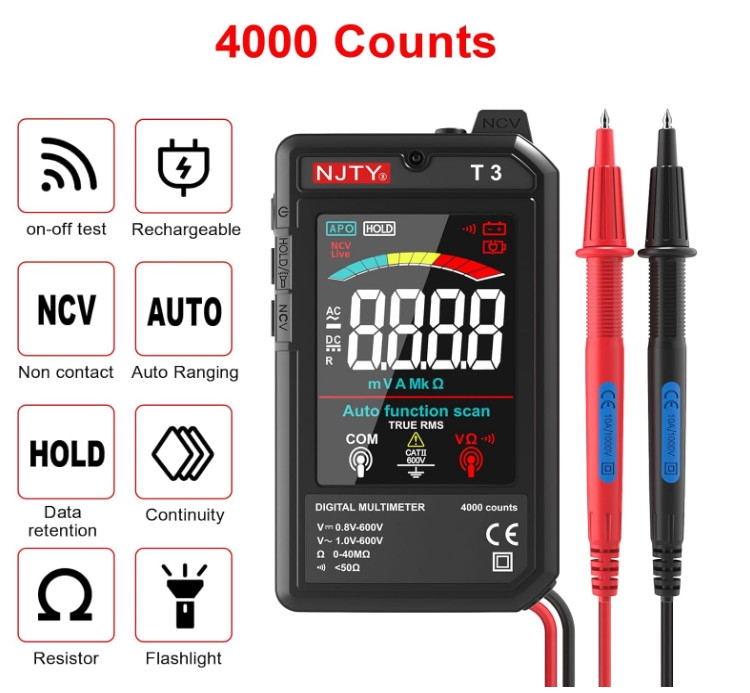 Probador Digital 600V AC/DC Recargable Con Pantalla Color y Detección NCV. Nuevo