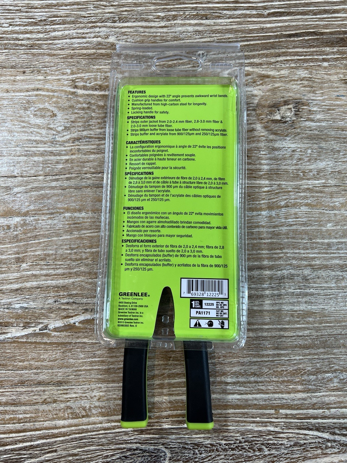 Greenlee Fiber Optic Stripper PA1171 Black Green Sheath Hand Tool