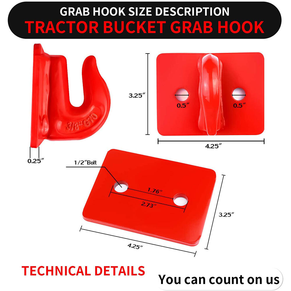 2pcs 3/8″ Tractor Bucket Grab Hook w/ Backer Plate for RV UTV Truck,Grade 70,Red