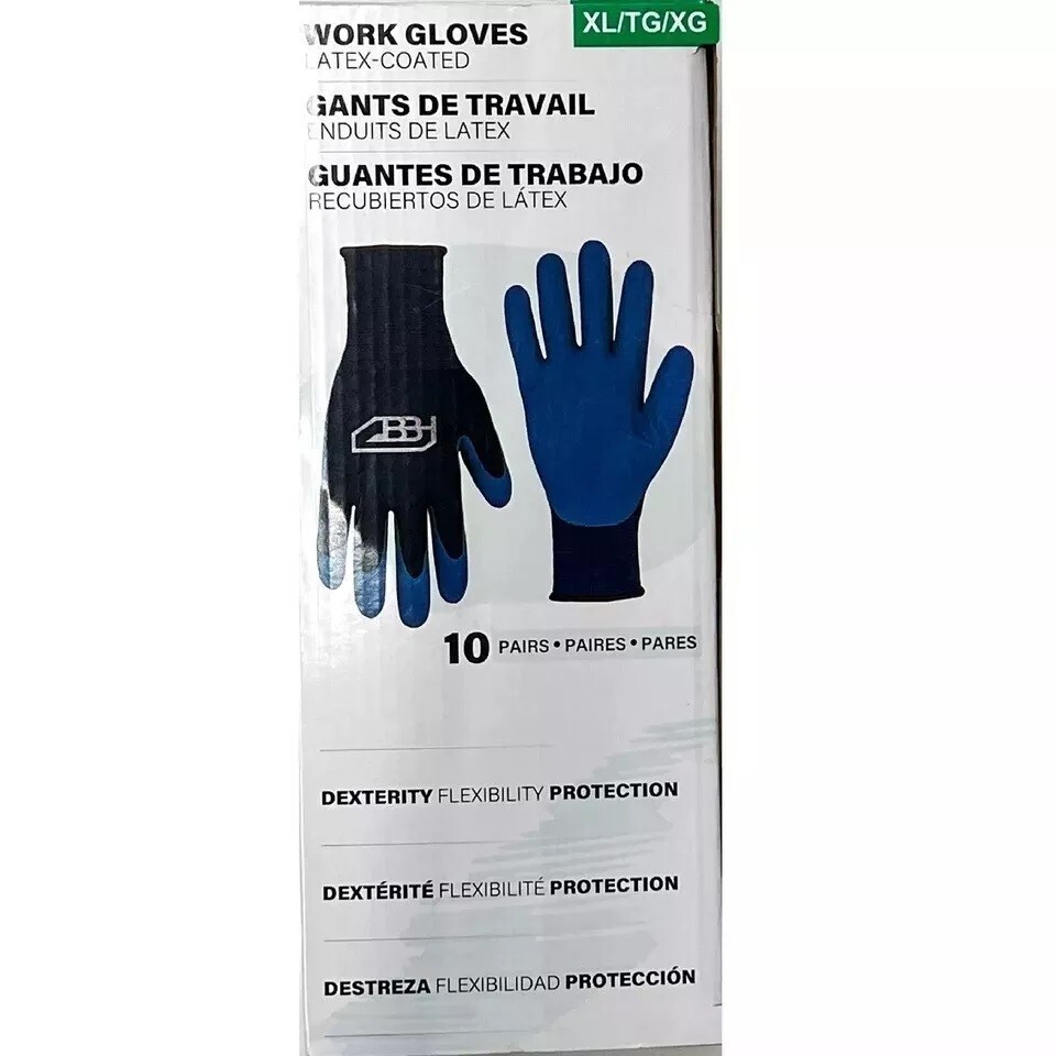 BBH Spring Work Gloves Latex Coated Multicolor 10 Pairs, size M; L or XL