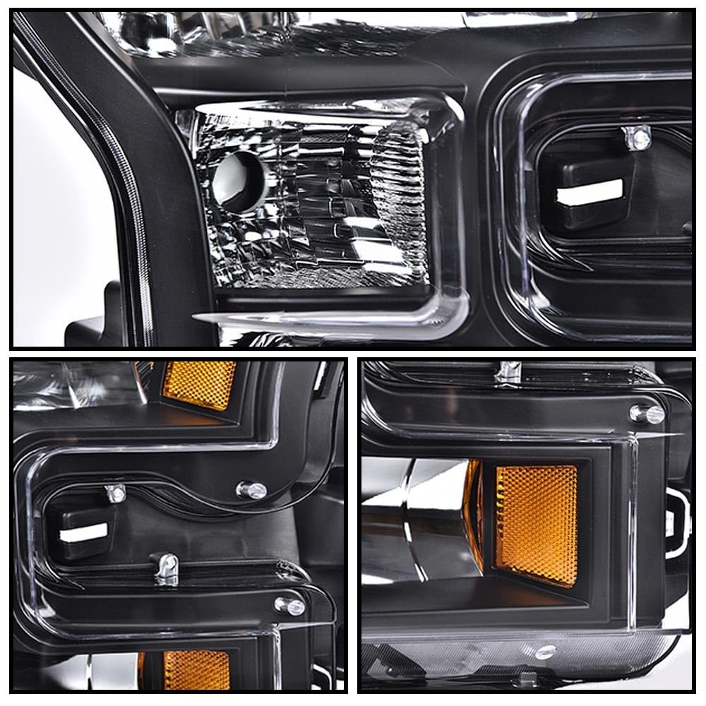 Headlights For 2015-17 Ford F150 Front Clear Lens Black Housing Amber Reflector