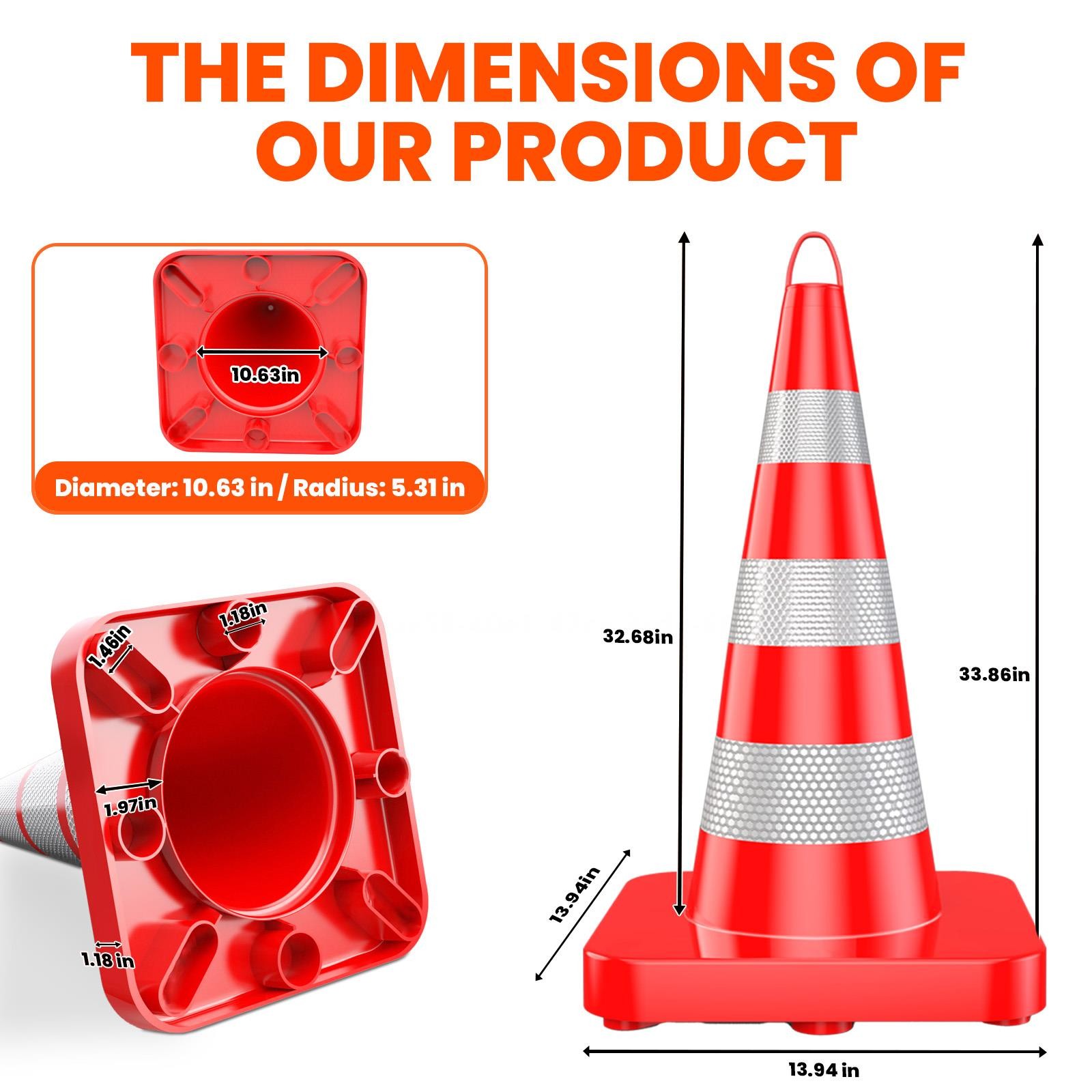12 PCS 36″ Traffic Cone with Reflective Strips PVC Safety Cones for Road Use