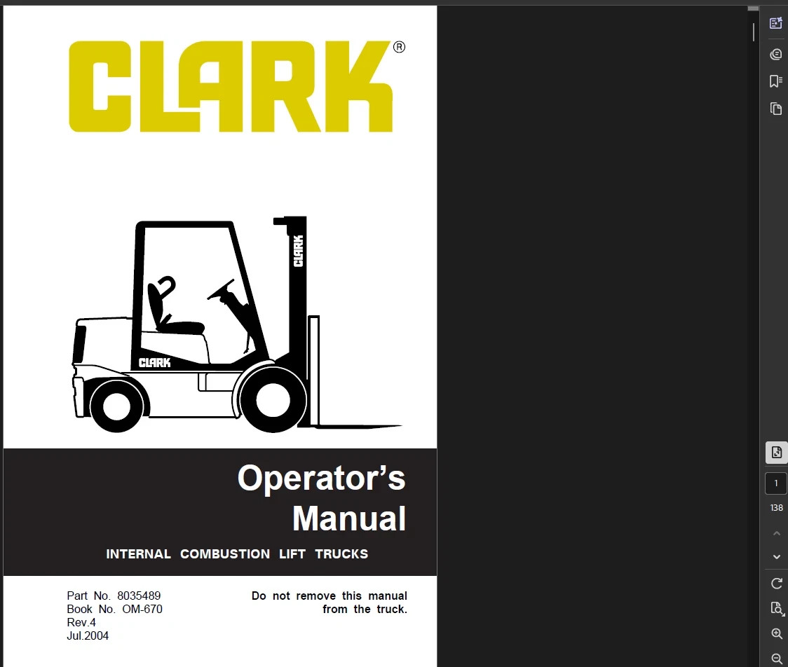 CLARK CMP50L FORKLIFT OPERATORS SERVICE REPAIR SHOP MANUAL PDF ON USB