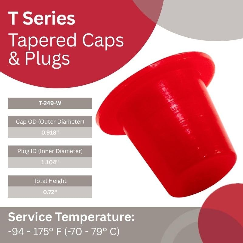 Caplugs T-249-W T Series, Plastic Tapered Cap and Plug, Red LD-PE, Protective…