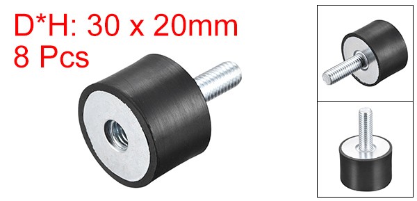 8Pcs M8 Male/Female D30xH20 Rubber Mount Vibration Isolator