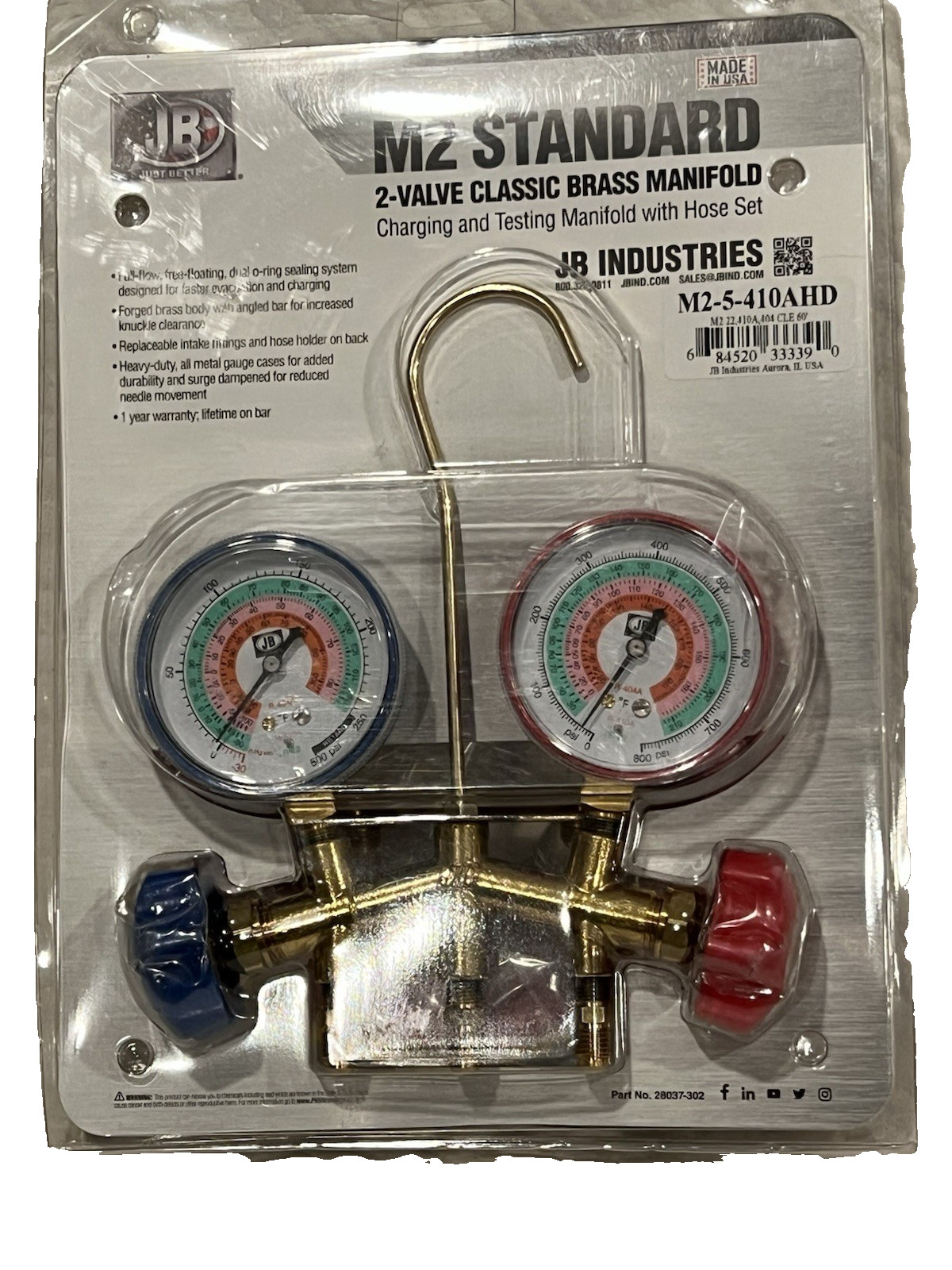 JB Industries manifold gauge, 2 Valve M2-5-410A HD NEW