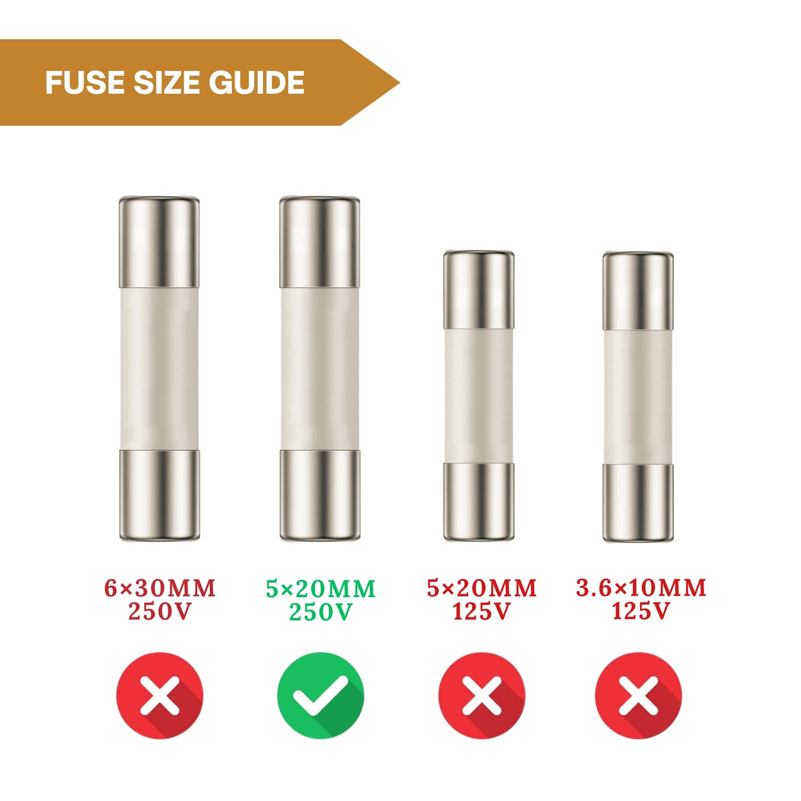 5 Qty. 5x20mm 6.3a Slowblow Ceramic Fuse T6.3a 250v