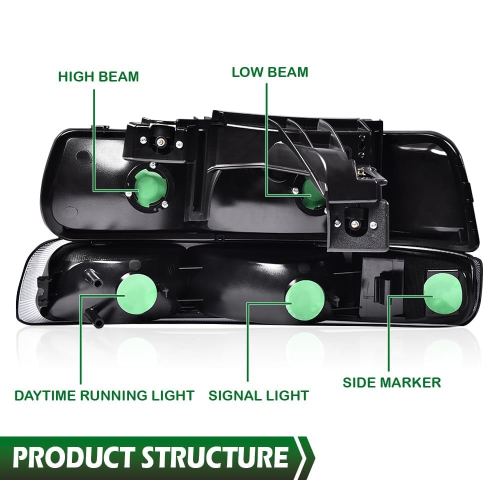 Headlight Bumper Lamps Chrome Clear Smoke Silverado 99-02 Tahoe Suburban 00-06