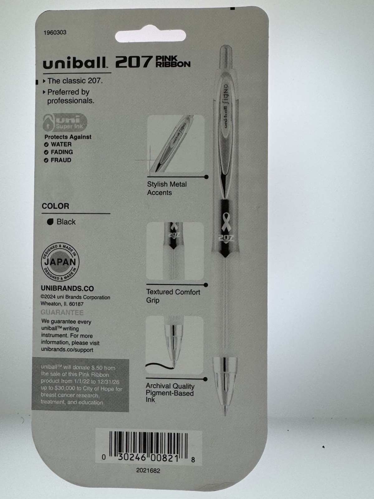 5 uni-ball 207 Signo Gel Pens 0.7 Black Medium PINK Ribbon CANCER CITY OF HOPE