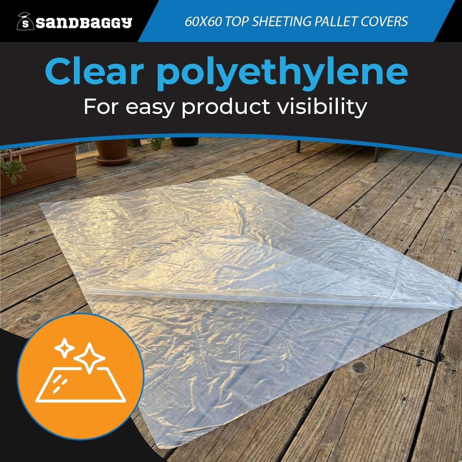 60″ x 60″ Clear Top Sheeting Pallet Covers – 1.25 Mil, USA Made – Sandbaggy