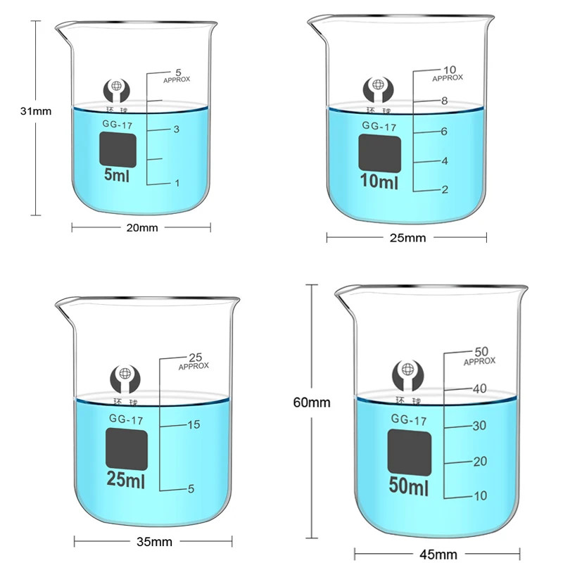 1-7PCS New 5/10/25/50/100-500ml Pyrex Glass beaker Borosilicate GG 17 Graduated