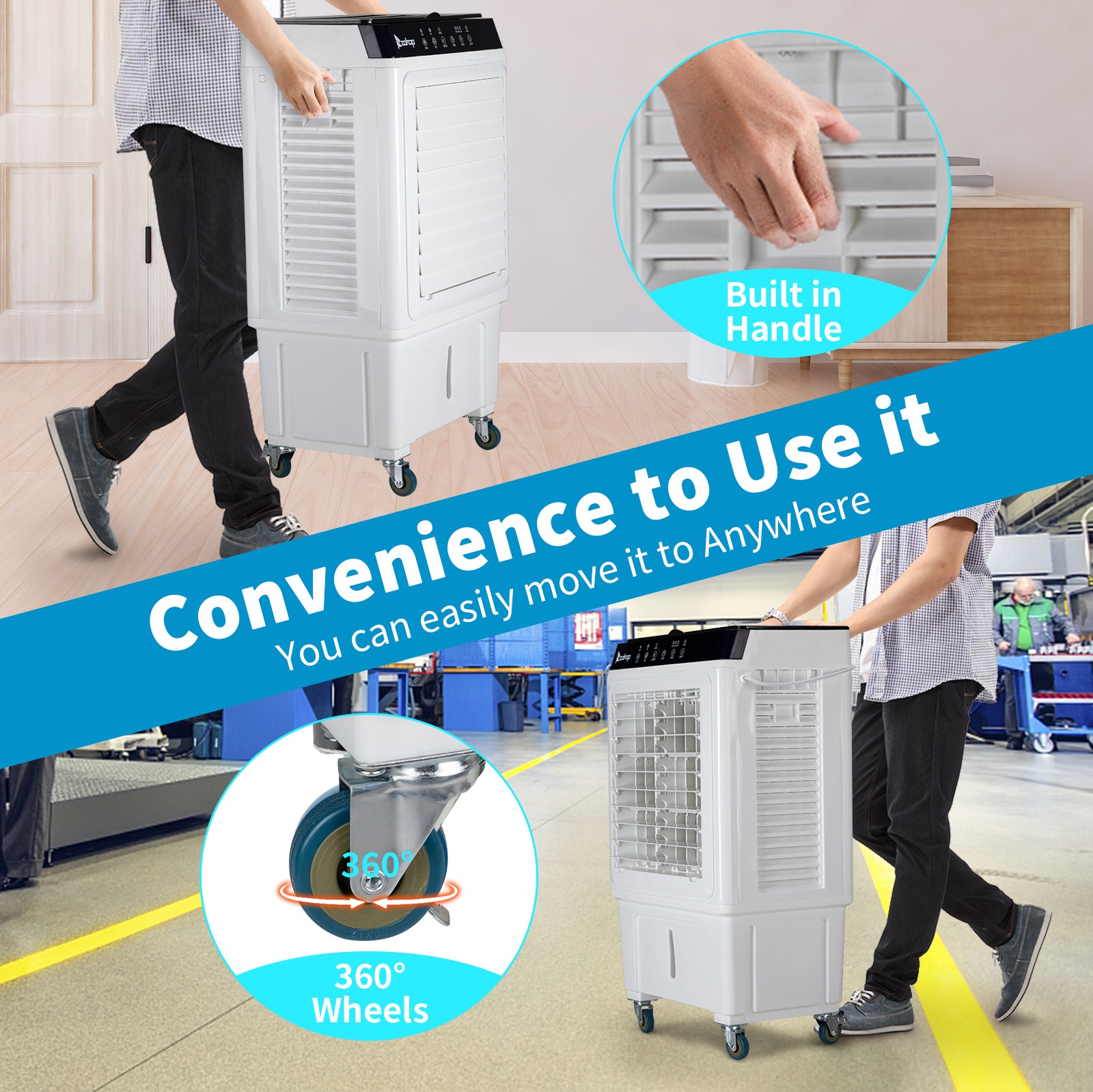Portable Air Conditioner Fan Evaporative Cooler 2400CFM Swamp Cooler Remote 30L