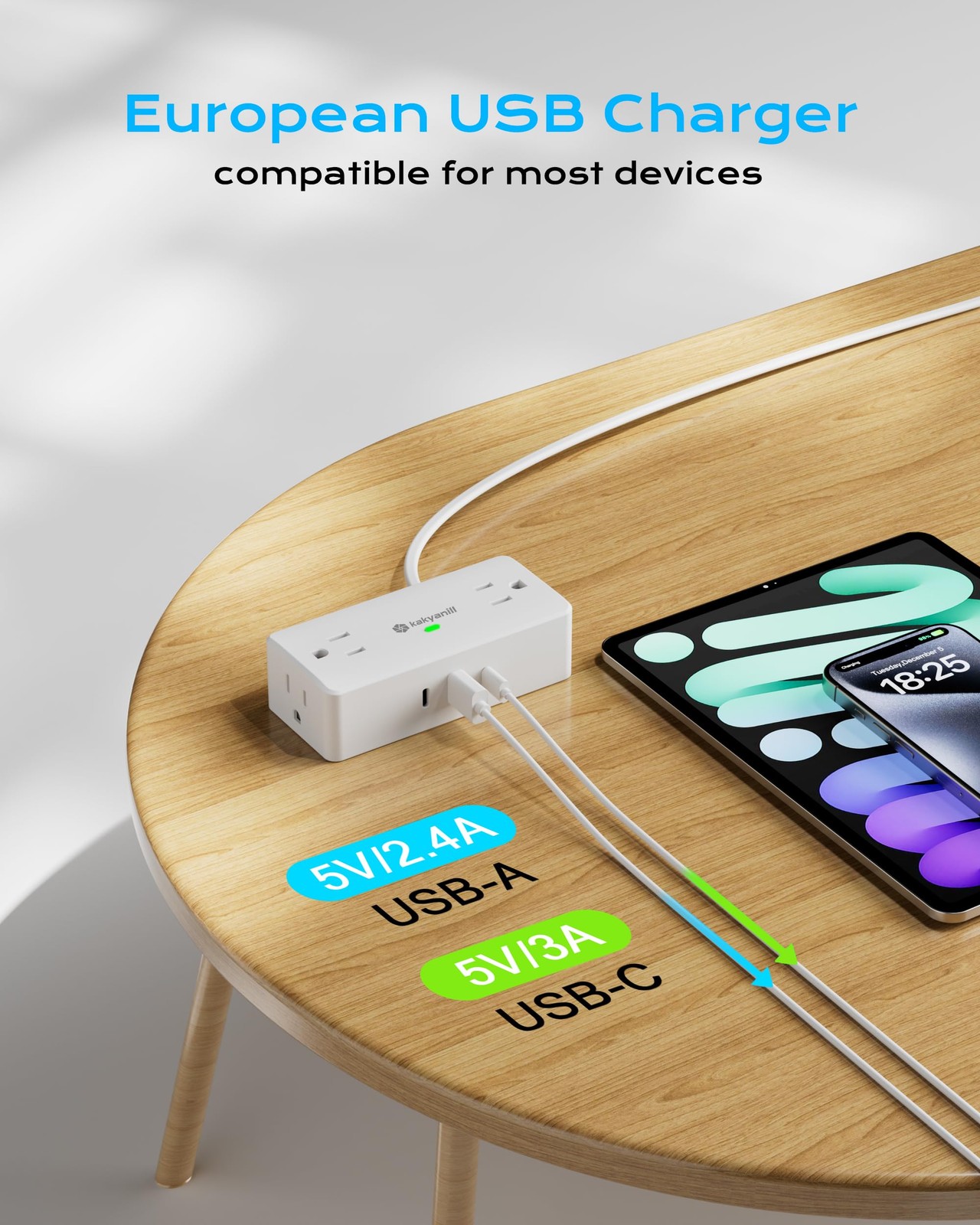 European Travel Plug Adapter, Type E F Plug Adapter, 4 AC Outlets, 3 USB Port…