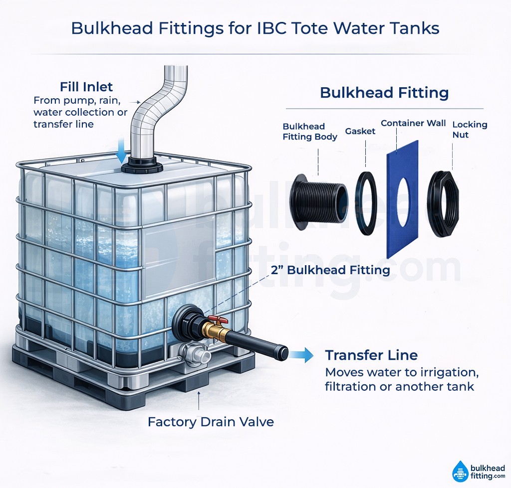2″ Bulkhead Fitting Slip x Slip ABS Aquarium Tank Water Tank Plumbing USA Made