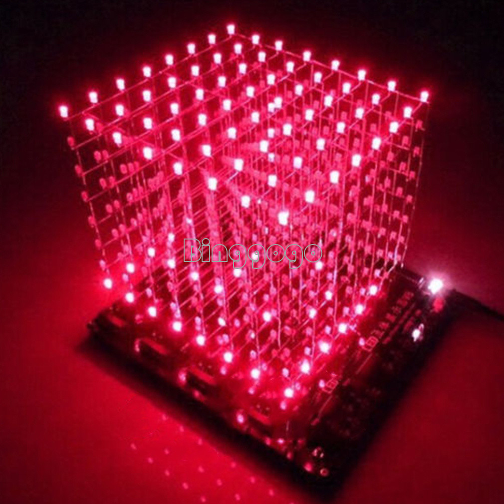 3D LightSquared DIY Kit 8x8x8 3mm LED Cube Red Ray LED NEW