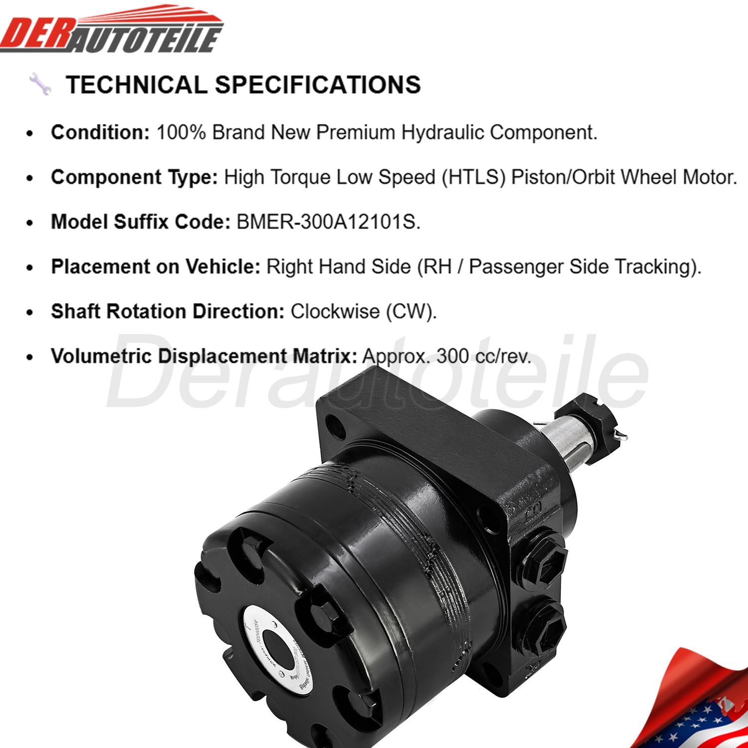 RIGHT Side Hydraulic Drive Motor BMER300A12101S for AGT Skid Steer Loader YSRT14