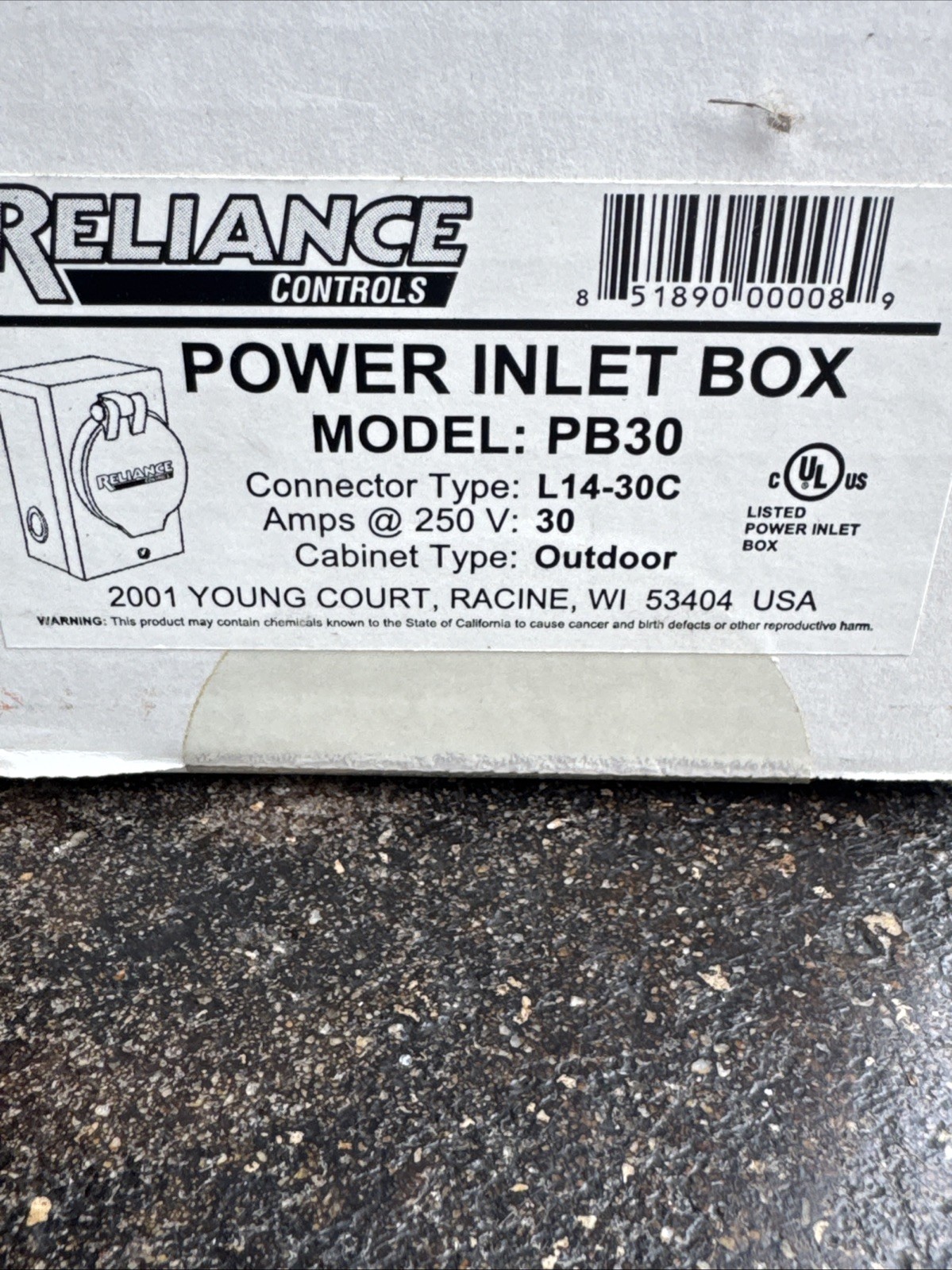 Reliance Controls PB30 30-Amp Power Inlet Box Type L14-30C