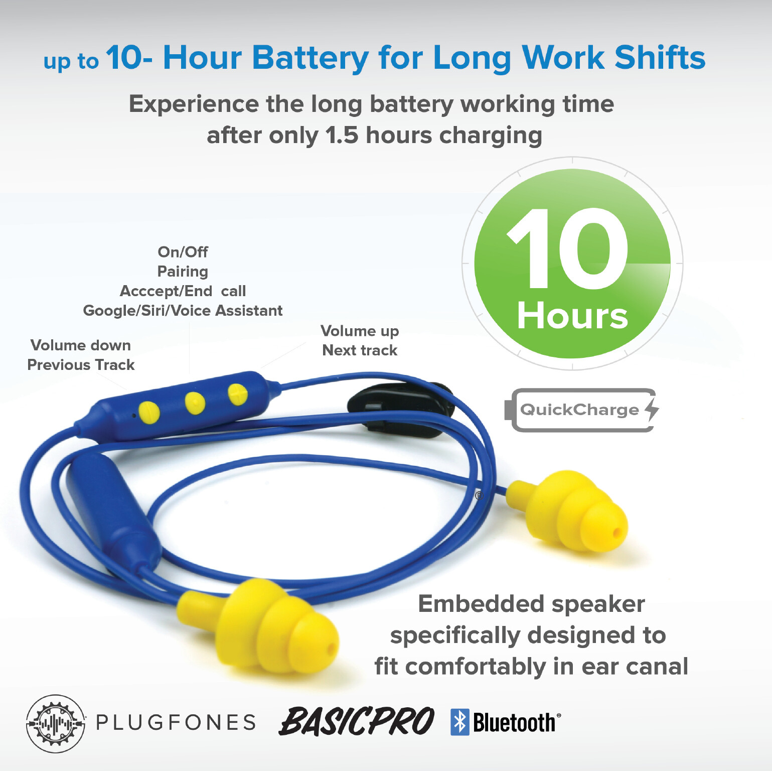 Plugfones Wireless BasicPro Bluetooth, Earplugs, Work Headphones OSHA