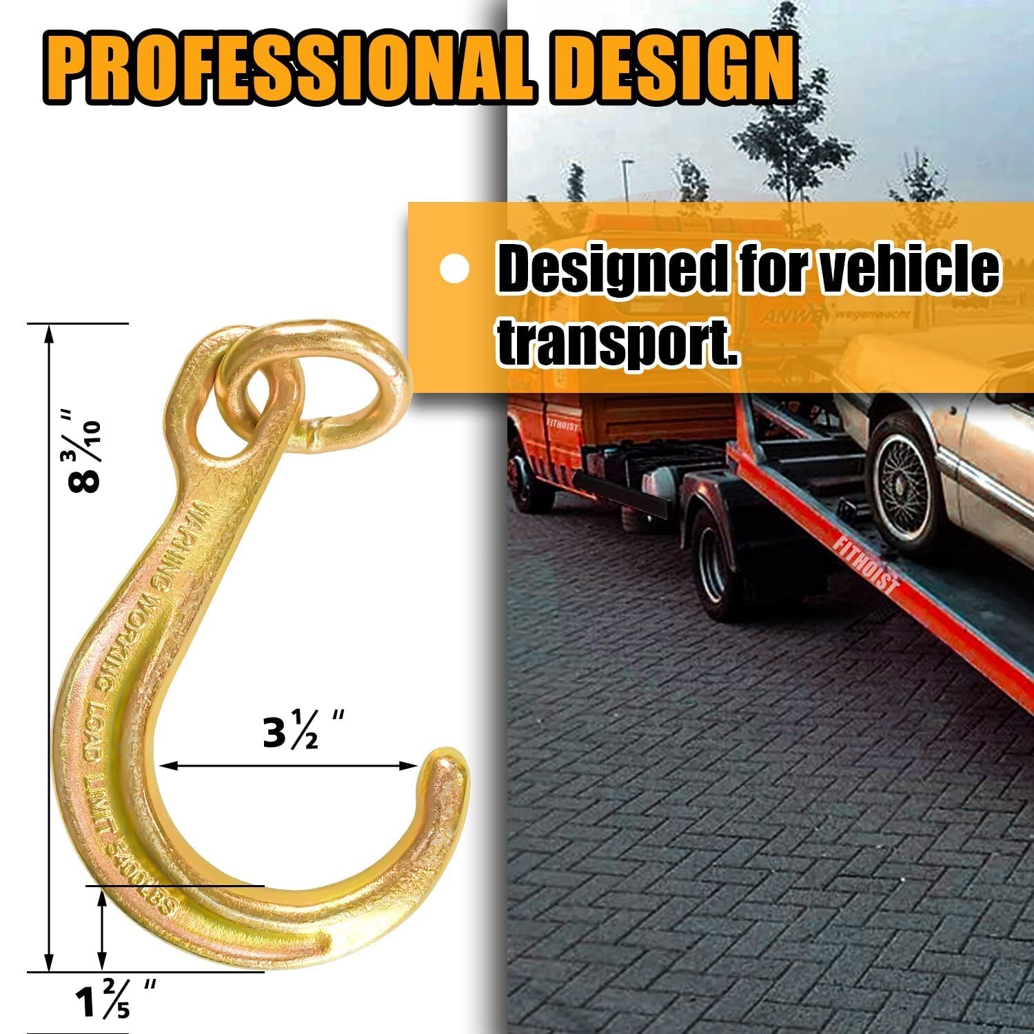 2 Pack 8 In J Hook,Short Tow Hook on Coupling Link,Yellow Zinc Plated J Tow Hook