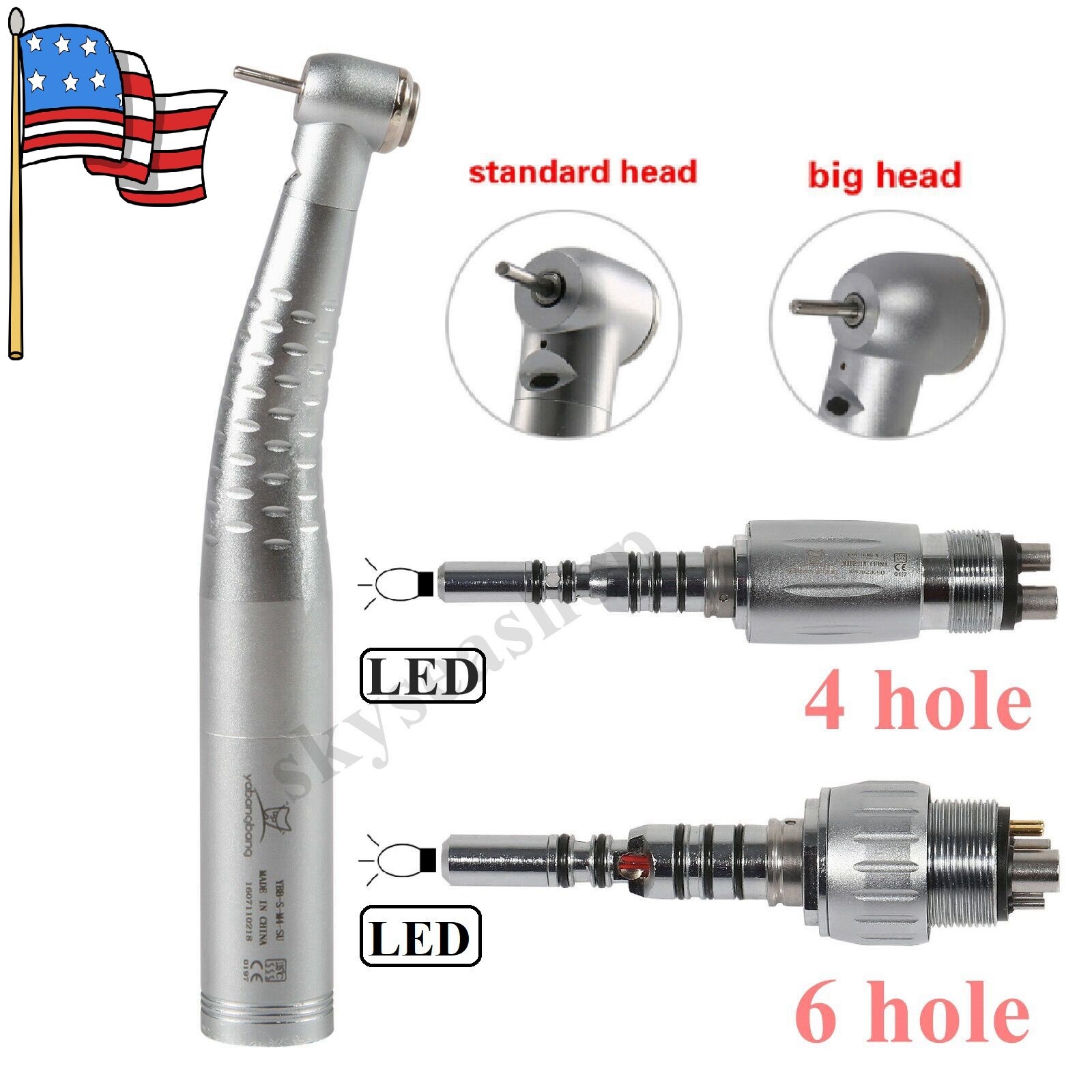 Dental Fiber Optic LED Handpiece Standard/Big Head LED Quick Coupler 4Hole/6Hole