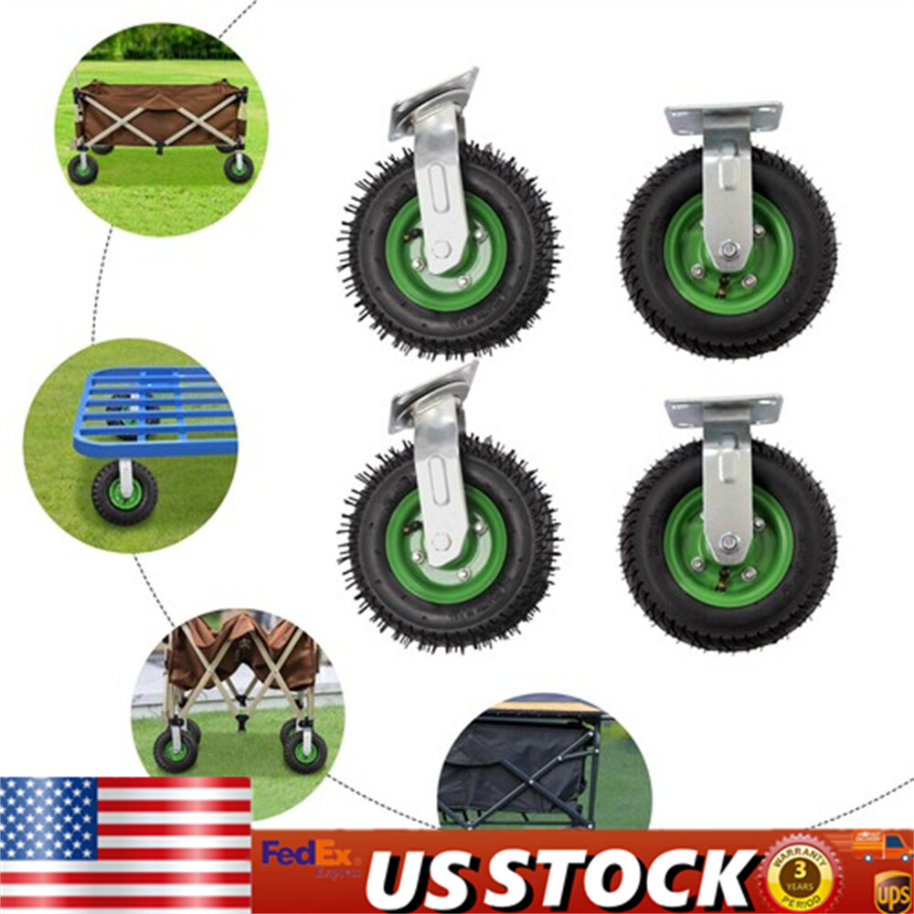 4Pcs 10″ Pneumatic Air Tire Wheel 2 Rigid + 2 Swivel Cart Caster Black Durable