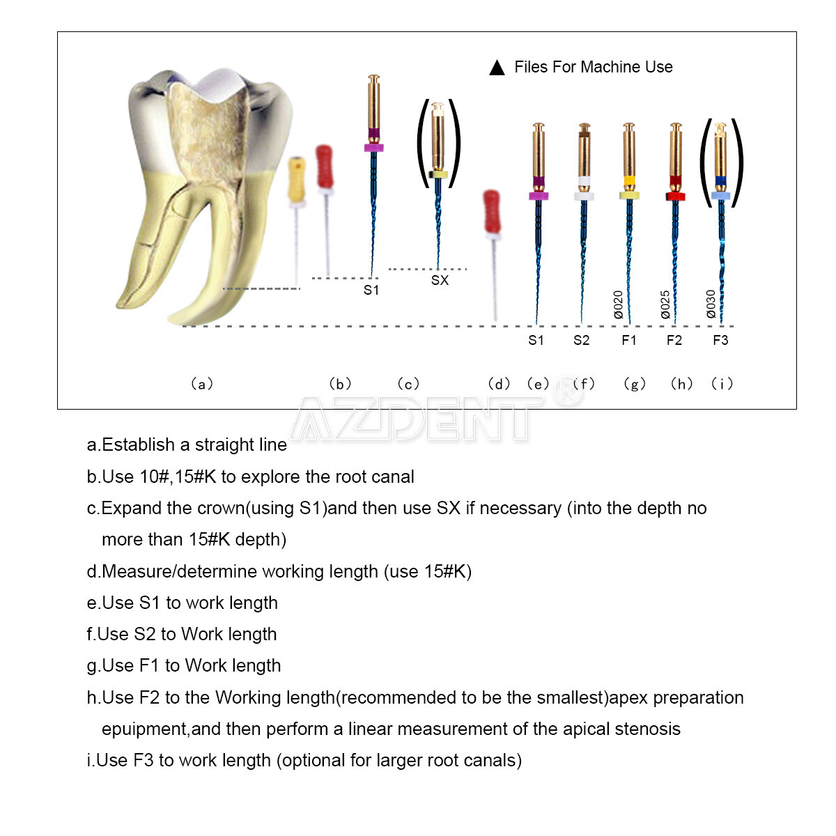 AZDENT Dental Endo Rotary Heat Activated Files Gold Taper NITI Engine Use 25mm
