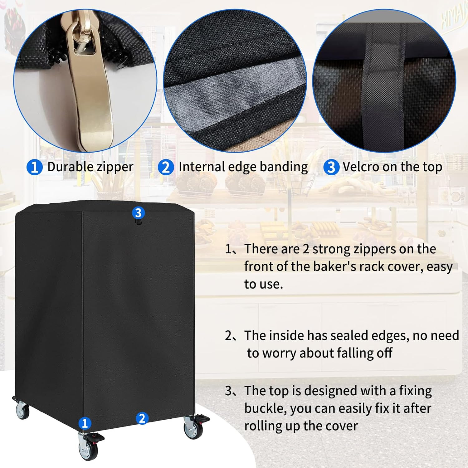 Pan Bun Rack Cover,420D Waterproof and Dust Resistant Bun Rack Cover with Zipper