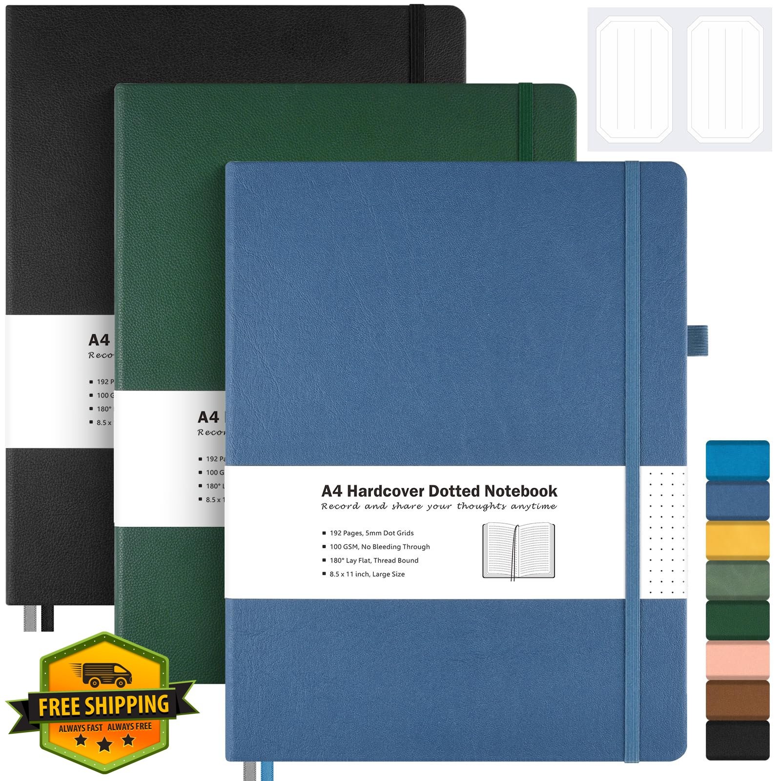 3-Pack Dot Grid Notebook A4 Hardcover Journal 8.5×11 Thick Paper