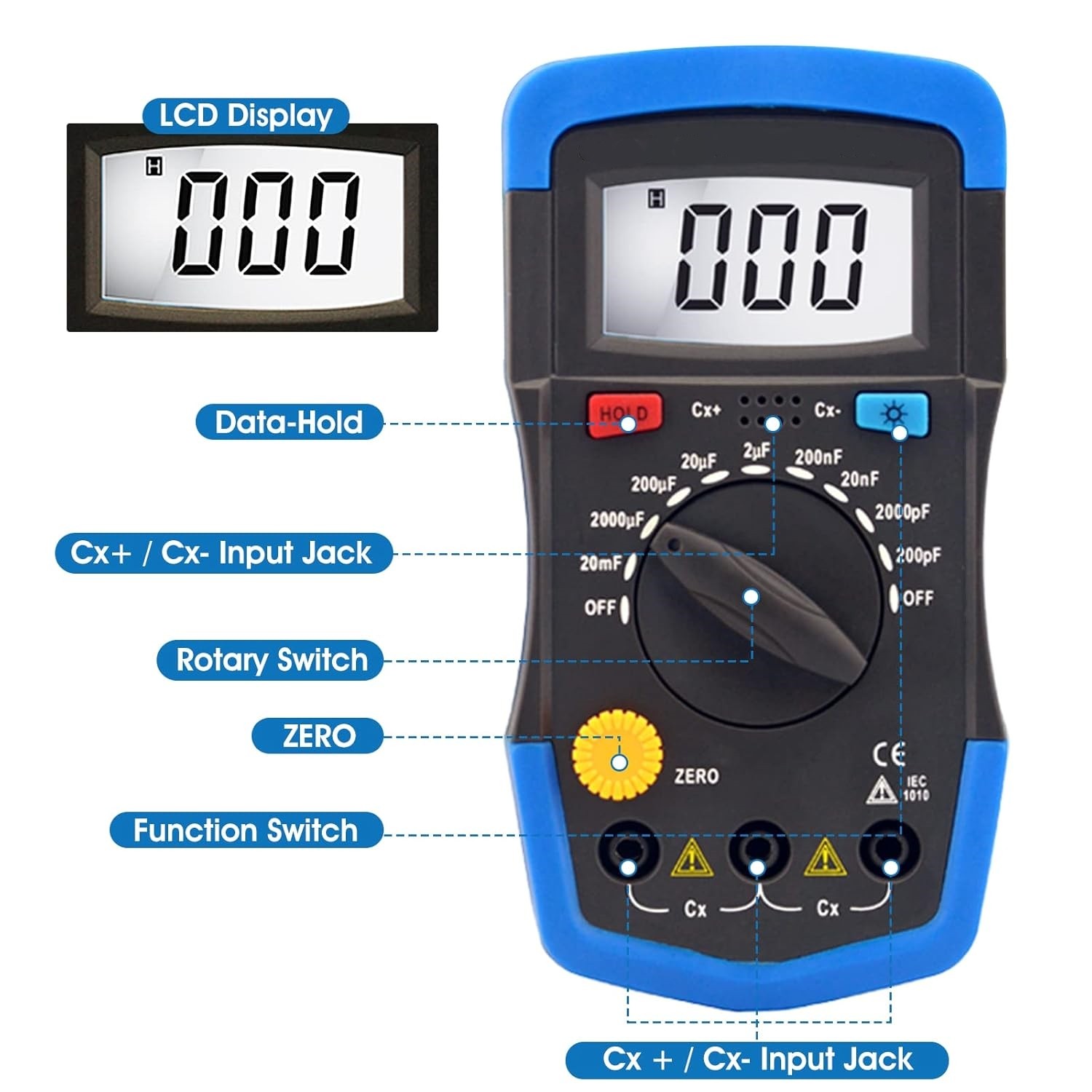 Digital Capacitance Meter Handheld Capacitor Tester 0.1pF to 20000uF LCD Backlit