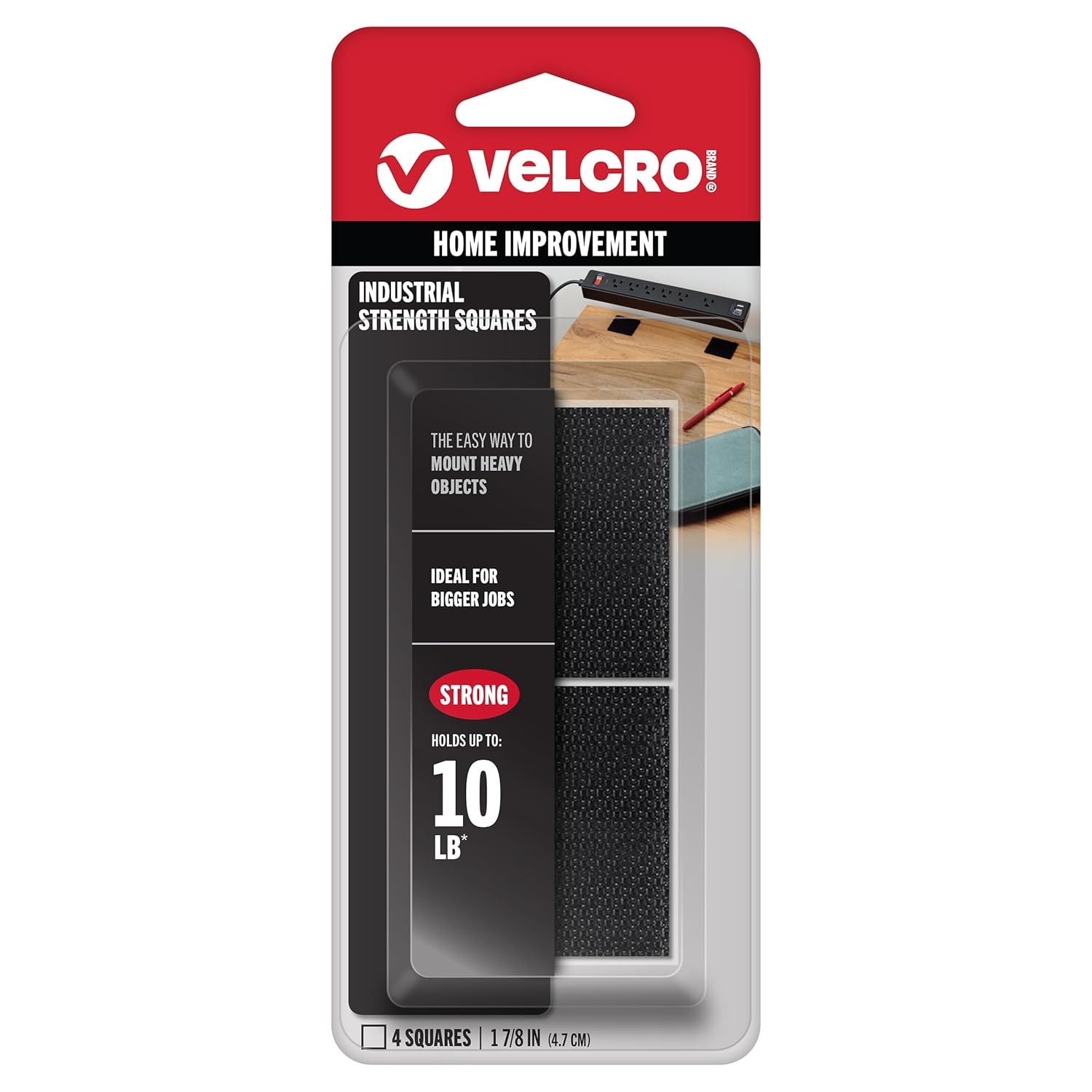 VELCRO Brand Heavy Duty Squares with Adhesive | 4 Sets, Black | 4Pk,