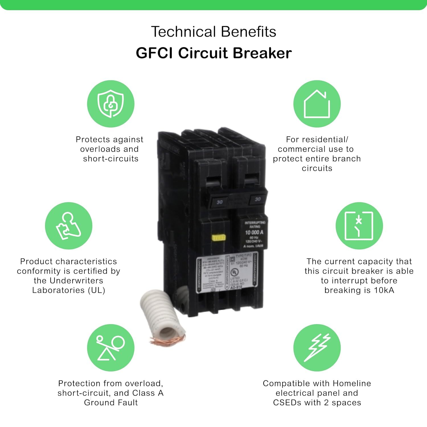 30 Amp Homeline Gfci Circuit Breaker Plug-on Design For Load Centers