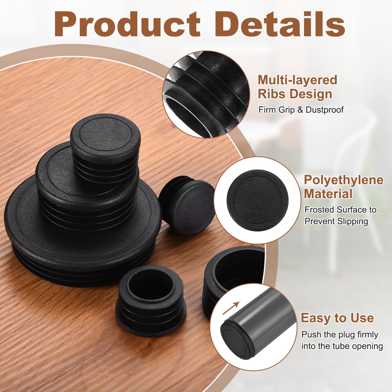 15Pcs Plastic Hole Plug 1″(25mm) Round Tubing End Cap Fit 19-21.4mm Black