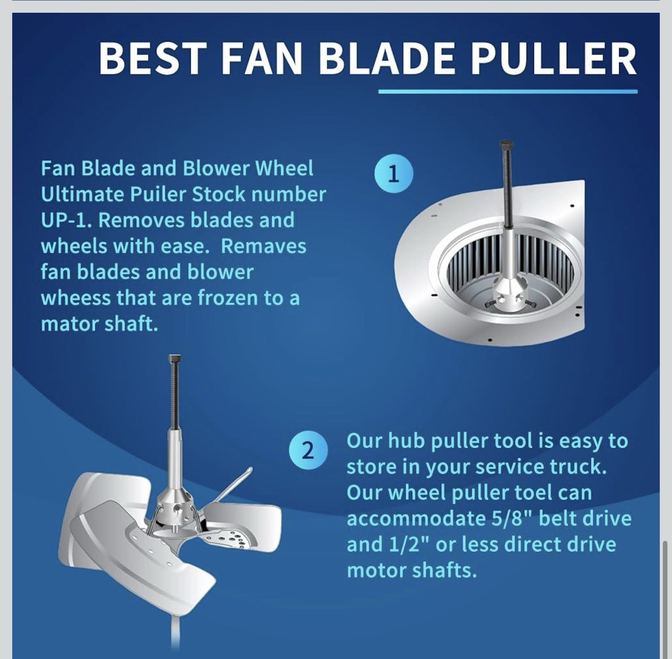 UP-1 Ultimate Wheel Puller Kit for 5/8″ Belt Drive Motor Hub Fan Blade & Blower